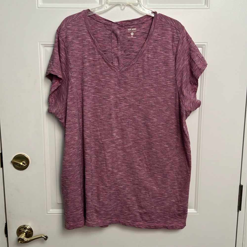 Ruff Hewn Women’s Pink V-Neck Tee with Button Back.  Size:  2X